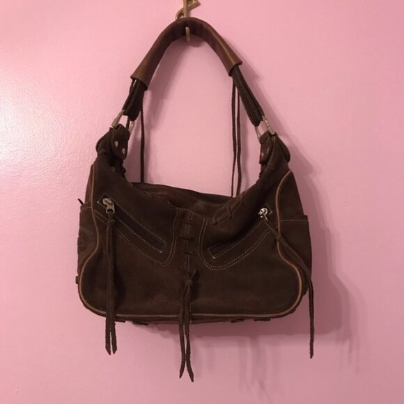 Tod's Brown Suede Shoulder Bag with Tassels - Picture 1 of 8